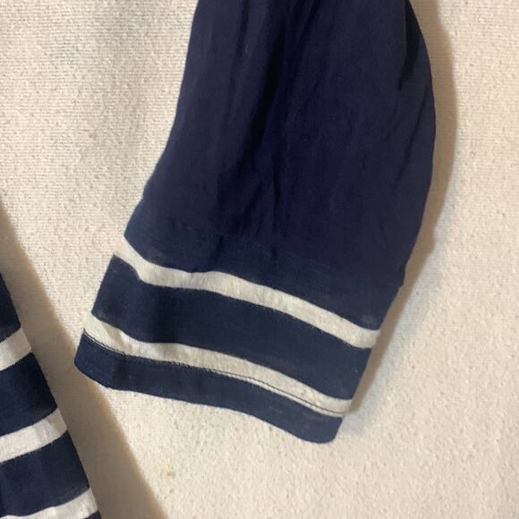 Modcloth womens 1x long sleeve navy blue stripe shirt cowl neck lightweight - Picture 6 of 9